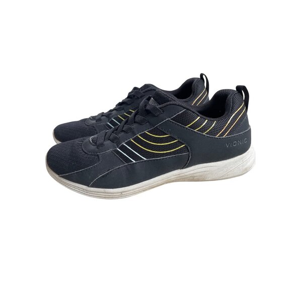 Vionic Shoes - Vionic Women's 7 Ruvi Slip On Mesh Gored Lace Black Walking Sneaker Orthotic